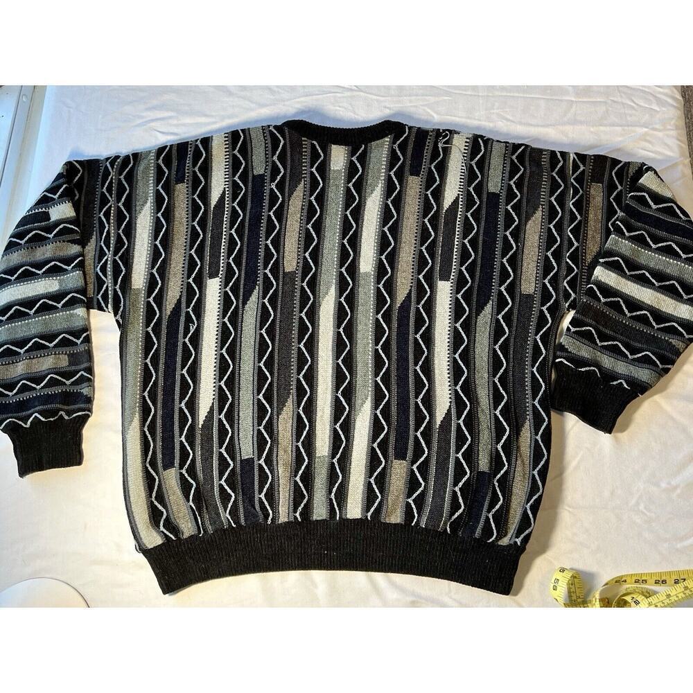 VTG Tundra Canada Mens 3D knit Textured Sweater Size XL Black Gray Retro Grandpa - Picture 7 of 7